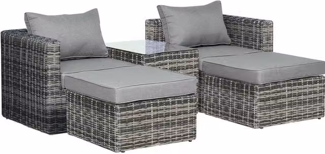 Chilli Seating 5 Piece Grey Rattan and Aluminium Garden Furniture Set with Glass Table