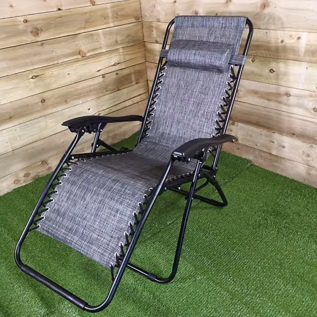 Samuel Alexander Luxury Zero Gravity Garden Relaxer Sun Lounger in Grey with Textilene Fabric and Powder Coated Steel Frame