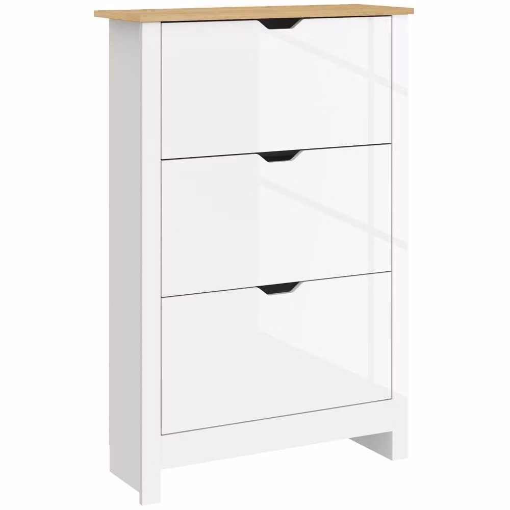 Wyld Haus Dorane Lake Slim Shoe Cabinet in High Gloss White with 3 Tilting Compartments – 2