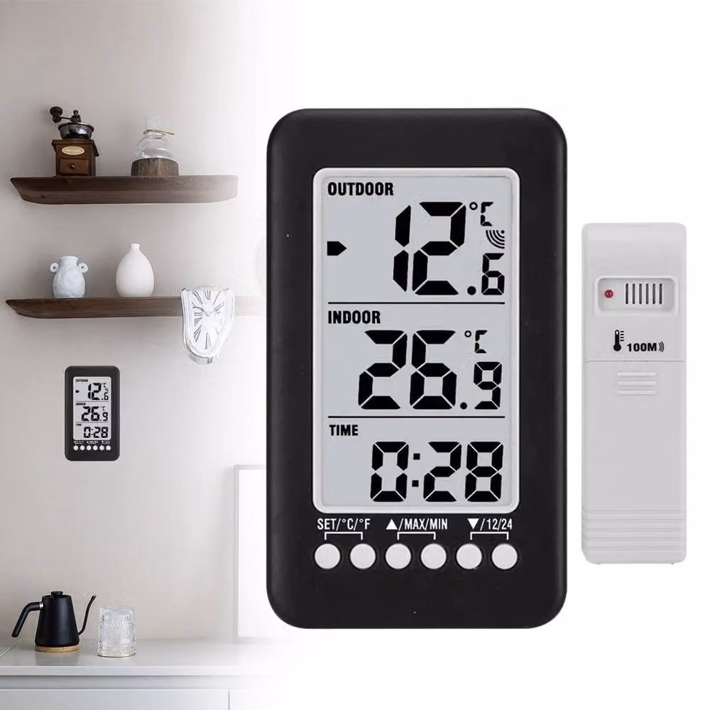 KORVIXA Wireless Indoor and Outdoor Digital Thermometer Clock in Black – 5