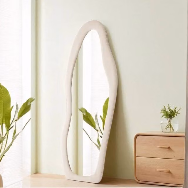PAWNORA Irregular Wavy Full-length Leaning Mirror in Beige