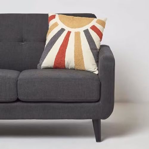 HOMESCAPES Boho Tufted Cotton Cushion with Insert, Yellow, Orange and Grey Sunrise Design, W/D/H: 45 x 45 x 45 cm – 2