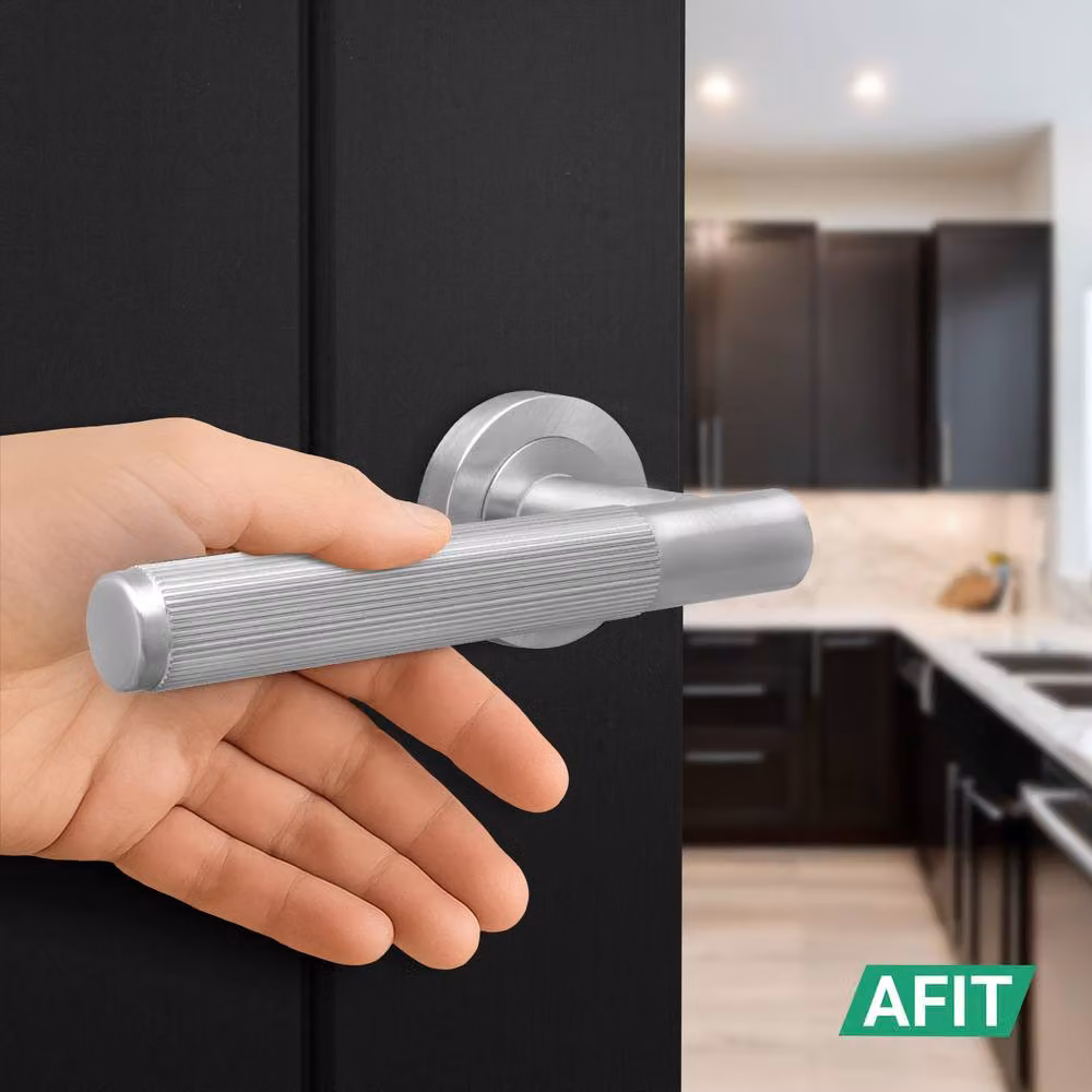 AFIT Satin Nickel Door Handle and Latch Set, 5 Pack, Silver, Brushed Aluminium, W/D/H: 15.0 x 6.5 x 1.5 cm – 4