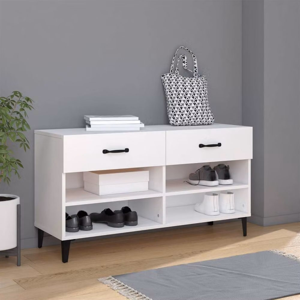 Berkfield Home White Modern Shoe Cabinet with Doors and Drawers, W/D/H: 102 x 35 x 55 cm – 2
