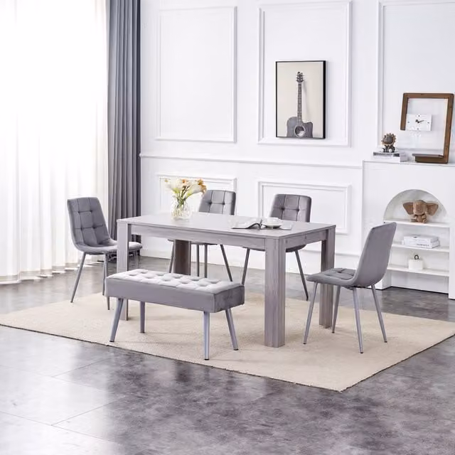 Kosy Koala Arrow Grey Modern Rectangular Dining Table Set with 4 Chairs and 1 Bench