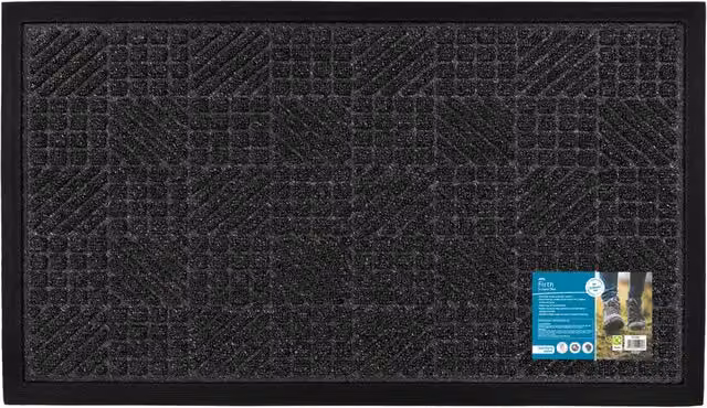 JVL Firth Rectangular Rubber Brushing Doormat in Charcoal Grey and Black