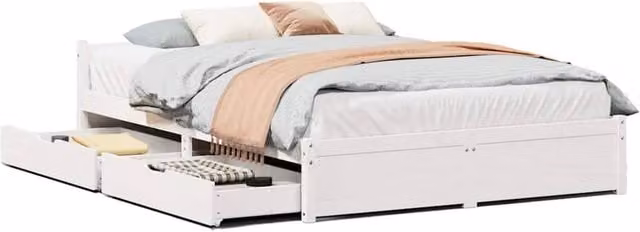 Berkfield Home White Solid Wood Pine Bed Frame with Drawers W/D/H: 140 x 190 cm
