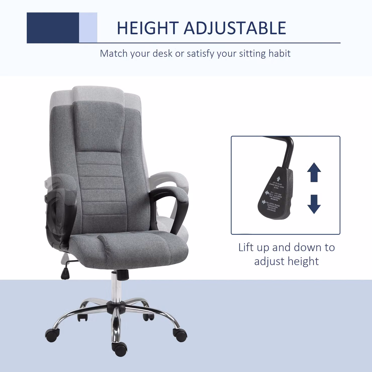 VINSETTO Grey Fabric Executive Office Chair with Headrest, Armrests and Swivel Function – 3