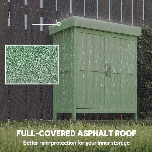 Outsunny Green Wooden Low Cabinet with Double Doors and Shelving, W/D/H: 43 x 43 x 88 cm – 4