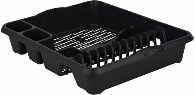 Flavora Midnight Black Large Kitchen Dish Drainer Rack with Cutlery Holder