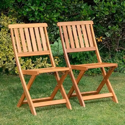 Samuel Alexander Set of 2 Bowness Brown Wooden Slatted Folding Garden Chairs