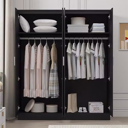 REFLECT 2x 2 Door Plain Wardrobe Bundle in Black High Gloss and Black Oak Matt – 2