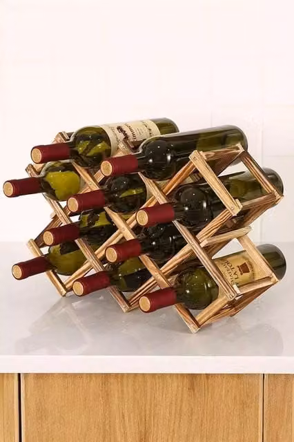 Living and Home Brown Solid Wood Foldable Stackable Wine Rack – 1