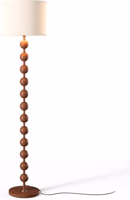 Living Star Mid-century Fabric Cylinder Floor Lamp with Foot Switch in Brown and White