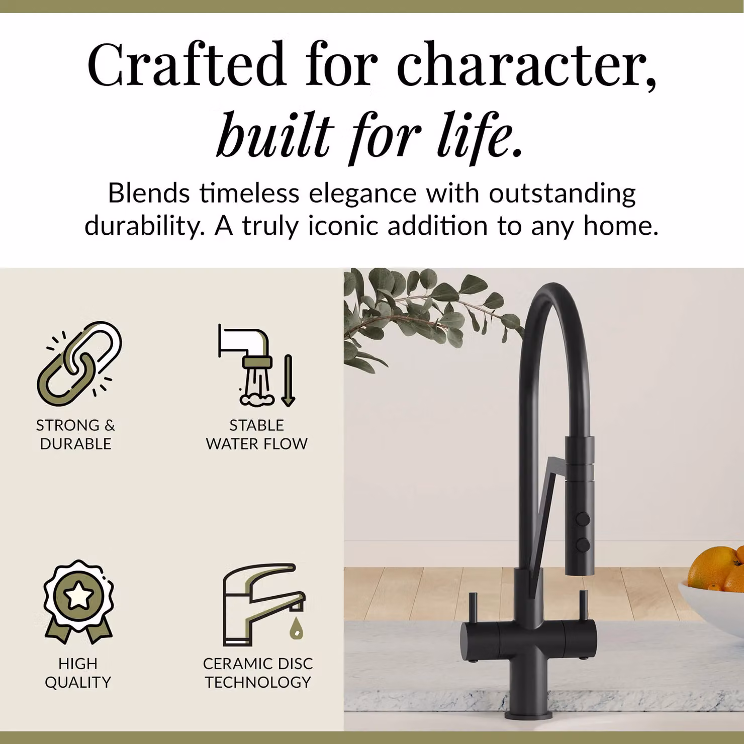 Balterley Rana Kitchen Mono Mixer Tap with Curved Swivel Spout and Dual Lever, Matt Black, H 25.8 cm, W 43.6 cm, D 22.0 cm – 2