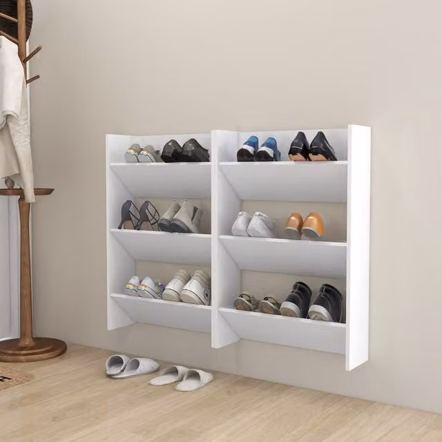 Berkfield Home Set of 2 White Wall Mounted Shoe Cabinets with Tilting Compartments, W/D/H: 60 x 18 x 90 cm – 1