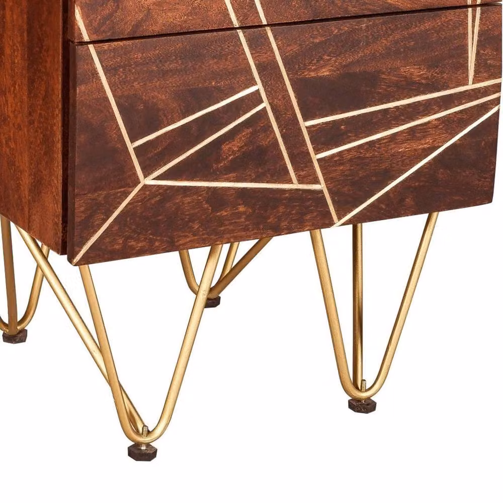 Wyld Haus Bandung 2 Drawer Side Table in Brown Mango Wood with Gold Inlays, W/D/H: 40 x 45 x 60 cm – 3
