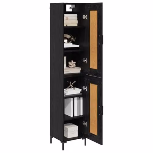 vidaXL Modern Black Highboard with Hinged Doors and Internal Shelves, W/D/H: 34.5 x 34 x 180 cm – 1