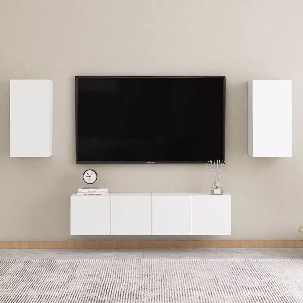 Berkfield Home 4 Piece Minimalist White Matt TV Cabinet and Lowboard Set in Engineered Wood – 1