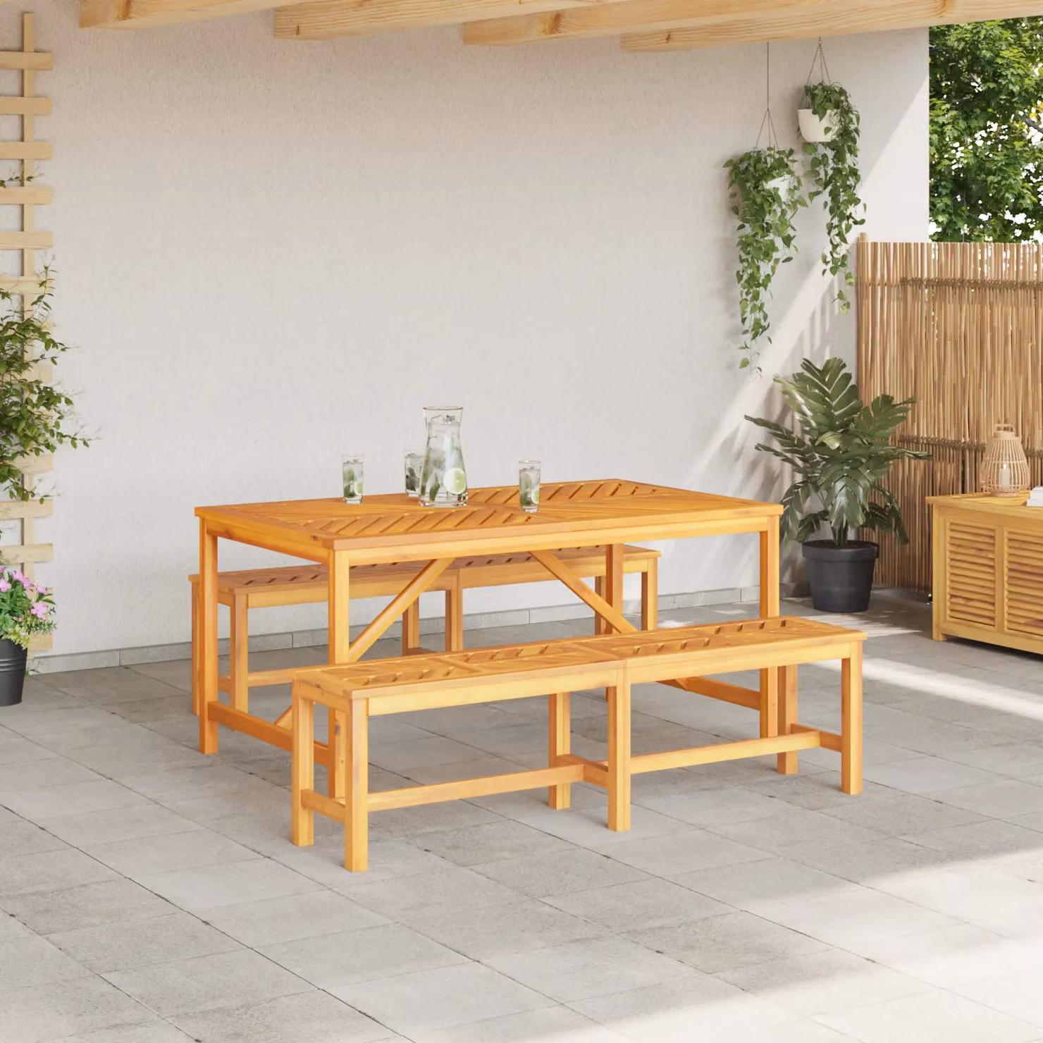 Berkfield Home 3 Piece Acacia Wood Garden Dining Set in Brown – 3