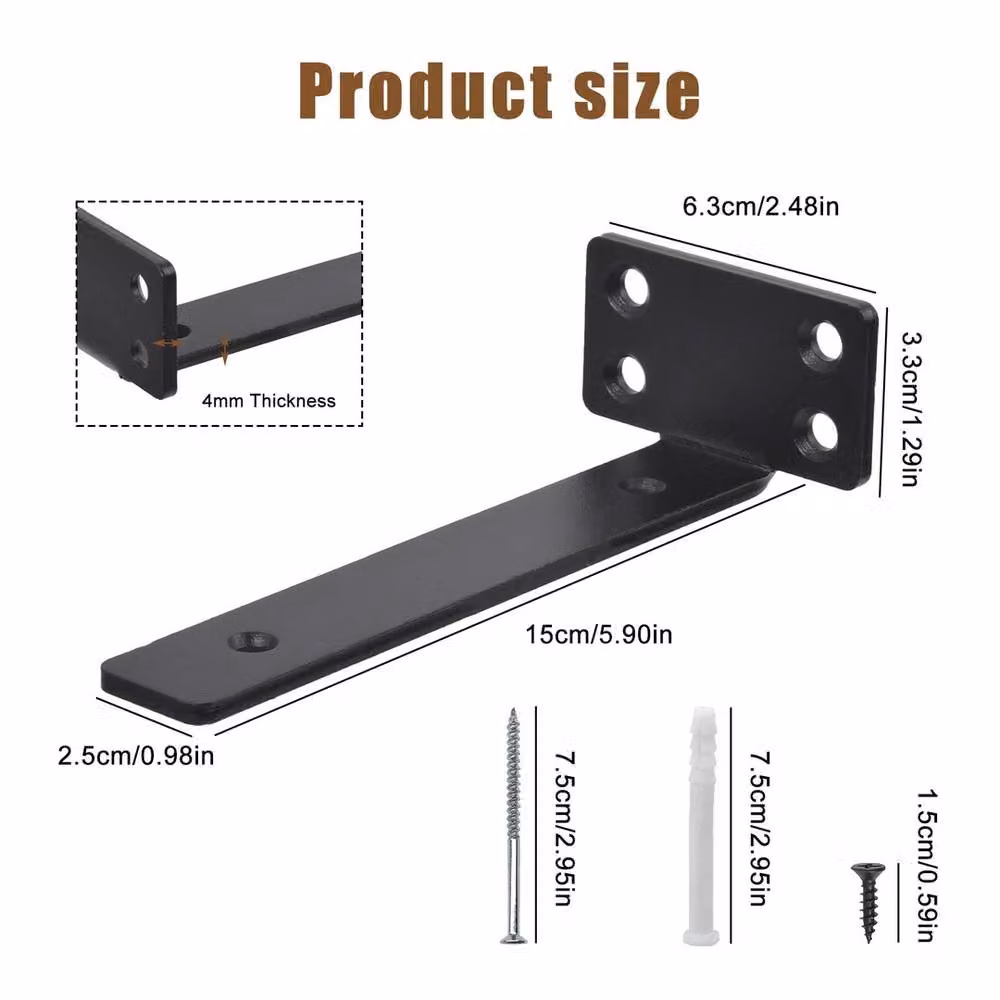EONLION Set of 6 Heavy Duty Rustic Steel Shelf Brackets in Black Powder Finish – 2