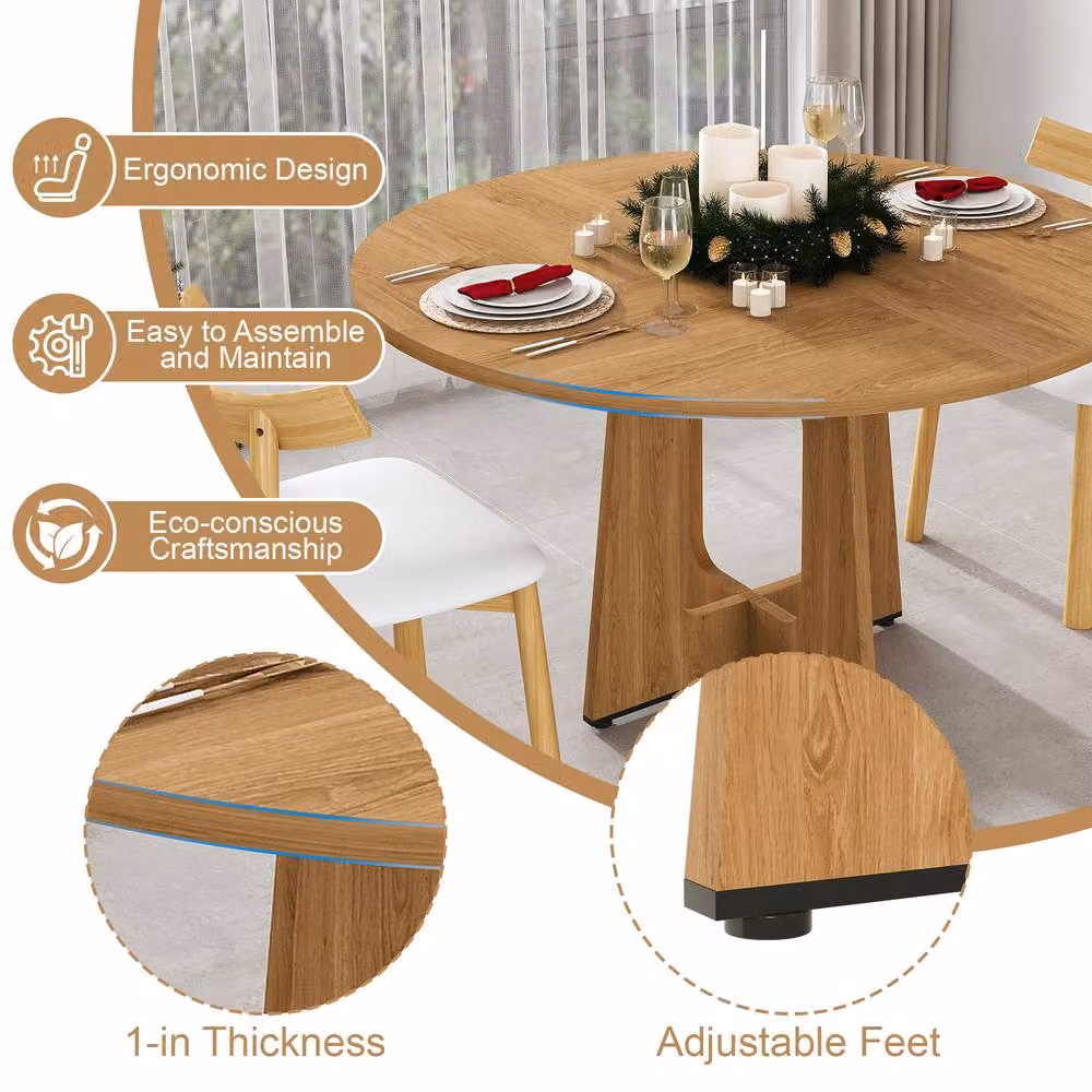 FENCHILIN Farmhouse Dining Set with Round Light Oak Table and 4 Velvet Chairs – 2