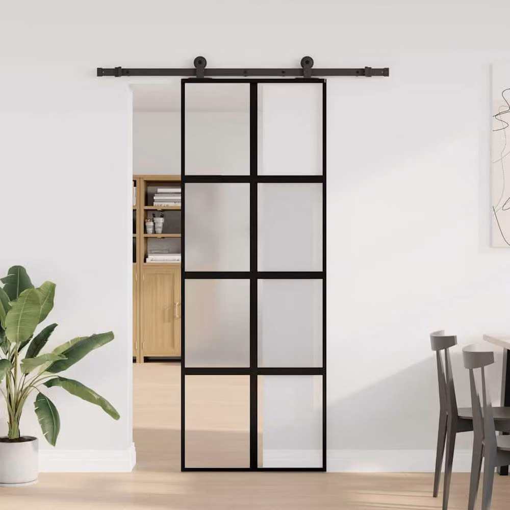 Berkfield Home Sliding Door with Hardware Set, Black Aluminium and Transparent Tempered Glass, W: 76 cm, H: 205 cm – 3