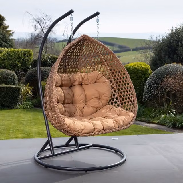 Artemis Home Henley Double Swing Egg Pod Chair in Brown with Cushions