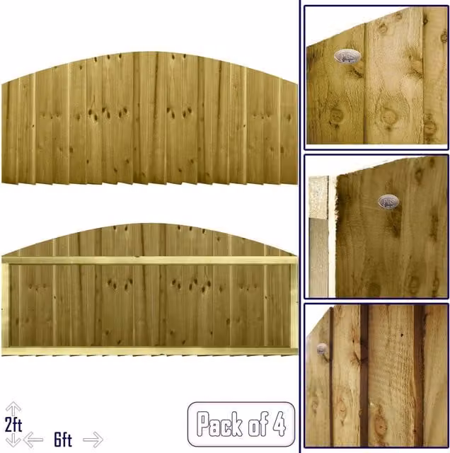 Premier Garden Supplies Dome Top Feather Edge Fully Framed Garden Fence Panels, Pressure Treated Tanalised Wood, Pack of 4