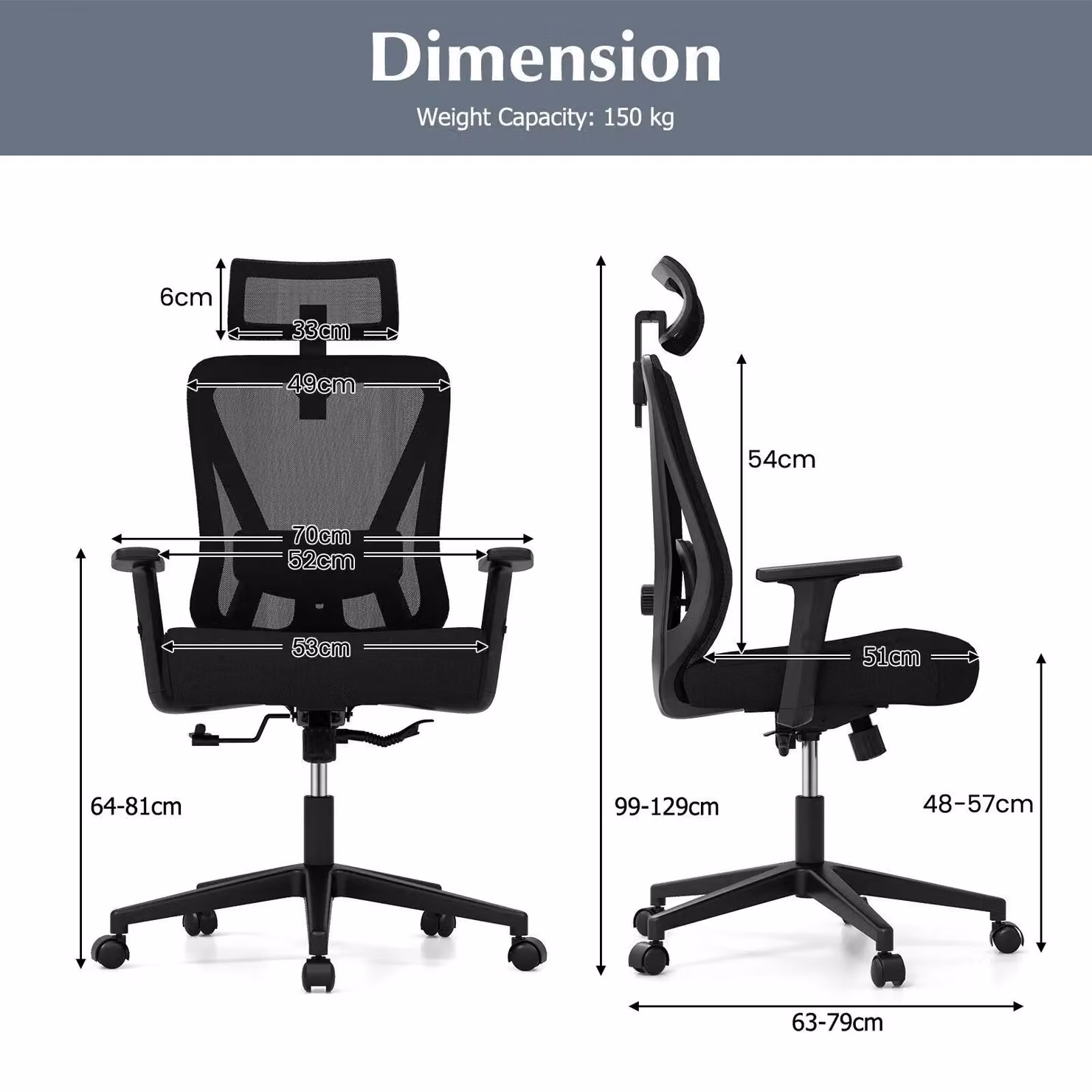Gymax Ergonomic Mesh Office Chair in Black with Headrest, Armrests and Swivel Function – 10