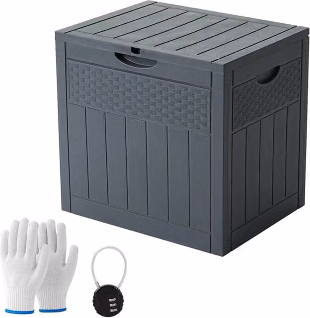 Kelvenix Large Outdoor Storage Box in Grey Wood Grain for Garden and Patio, 126L – 1