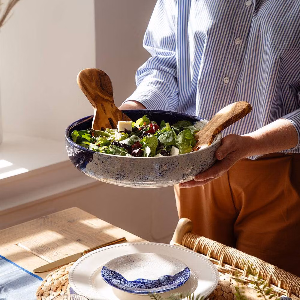Selbrae House Wave Large Ceramic Salad Bowl in White and Blue – 2