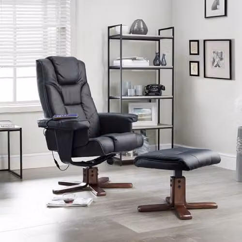 Julian Bowen Malmo Black Faux Leather Massage Recliner Chair with Footstool – 2