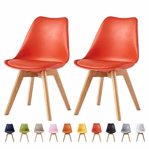 MCC Direct Set of 2 Retro Eva Dining Chairs with Wooden Legs in Red