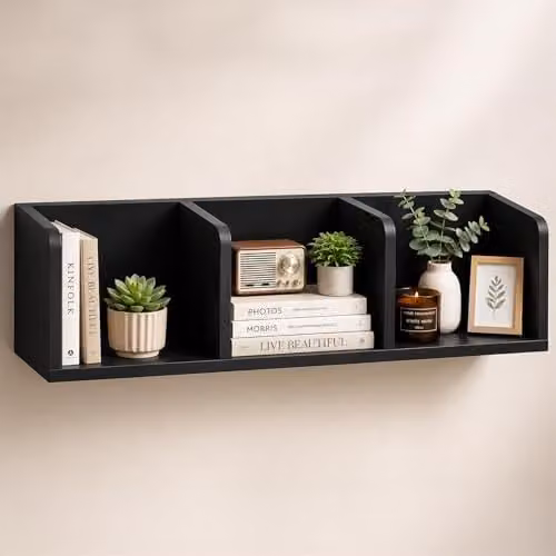 Innoteck 3 Compartment Floating Wall Shelf, Black, W: 75 cm, D: 18 cm, H: 18 cm – 1