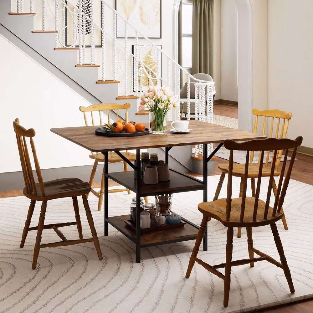 Costway Rectangular Dining Table with Storage Shelves in Brown – 7