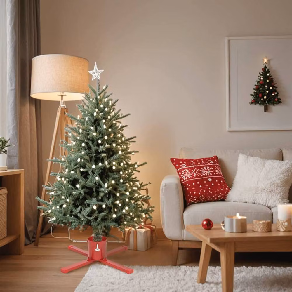 Berkfield Home Red Metal Tabletop Christmas Tree Stand W/D/H: 61 x 61 x 15.5 cm – 2