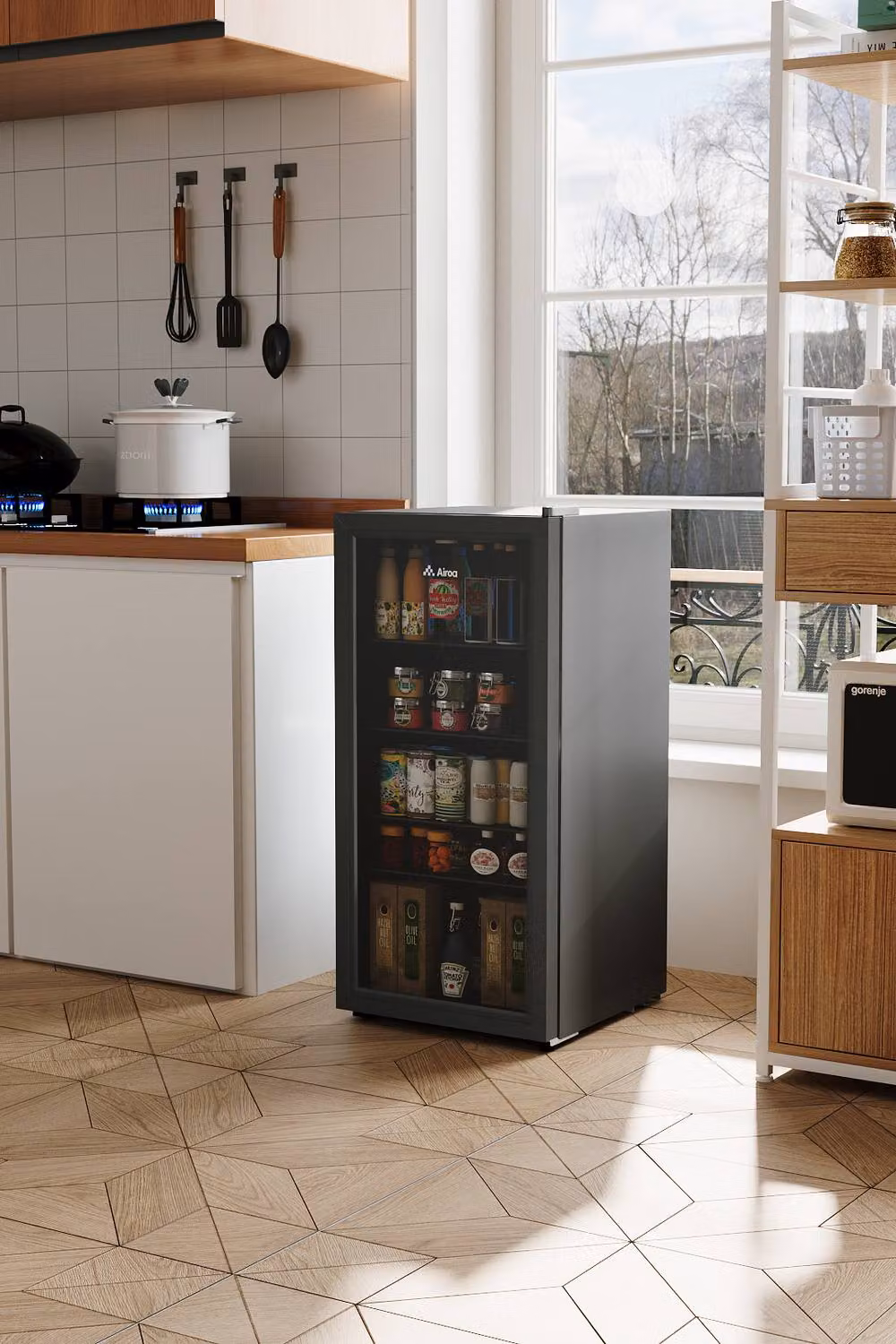 Living and Home Freestanding Compact Refrigerator with Glass Door and LED Interior Light in Black – 2