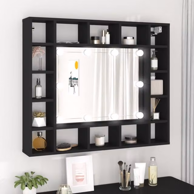 Berkfield Home Modern Black LED Mirror Cabinet W/D/H: 91 x 15 x 76.5 cm