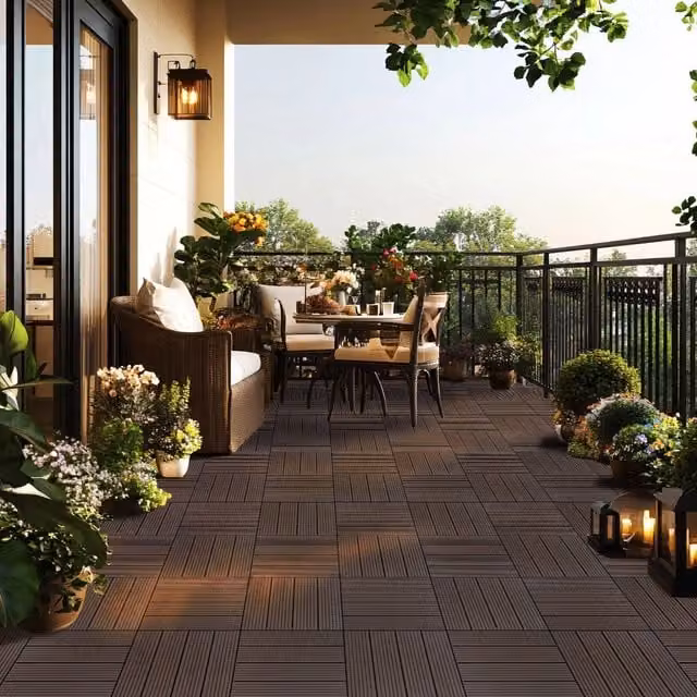 Garden Gear Brown WPC Non-Slip Outdoor Decking Tiles with Click System, Pack of 20