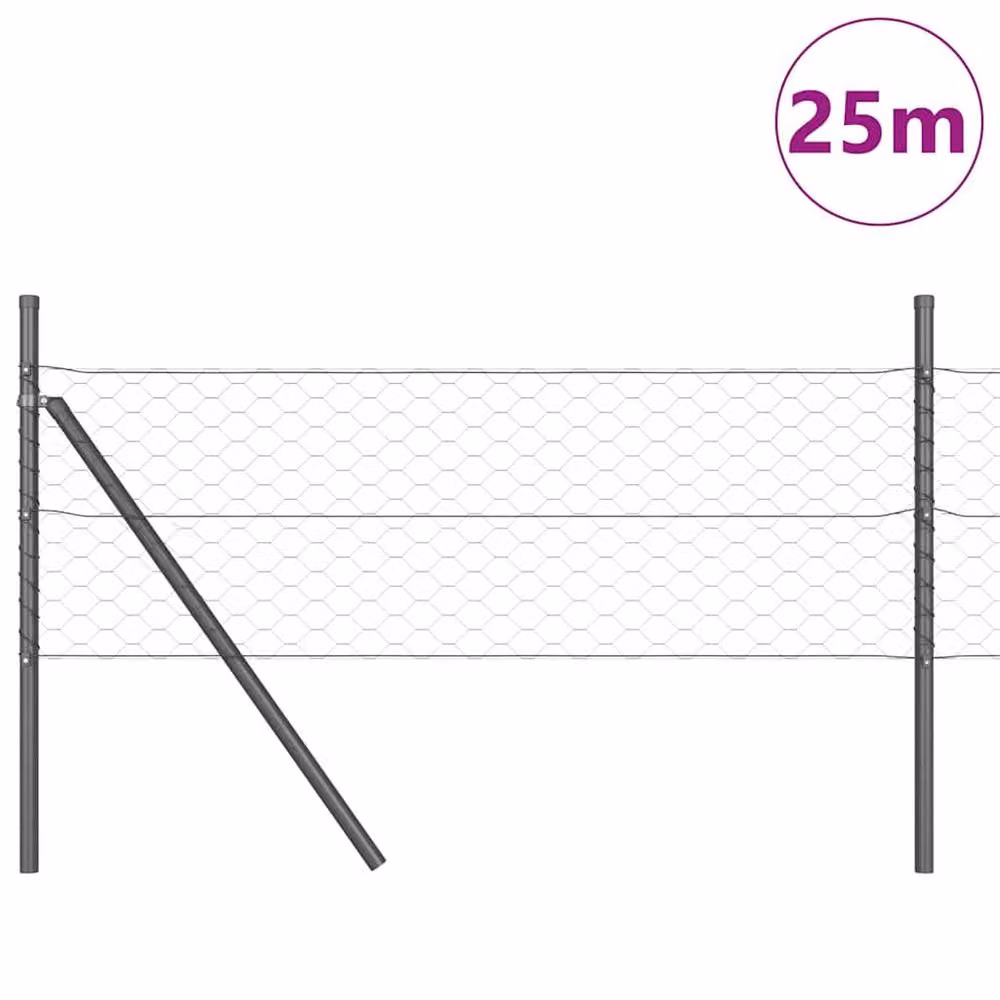 Berkfield Home Grey Galvanised Steel Hexagon Wire Mesh Fence, H: 0.8 m x W: 25 m – 2