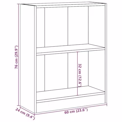 vidaXL Grey Sonoma Bookcase in MDF, W/D/H: 60 x 24 x 76 cm – 3