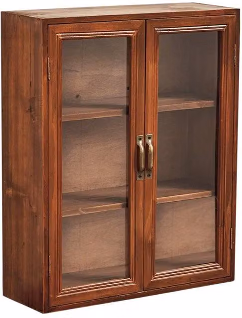 KORVIXA Vintage 3-Tier Wooden Storage Cabinet with Glass Doors in Brown, Width: 100 cm – 1