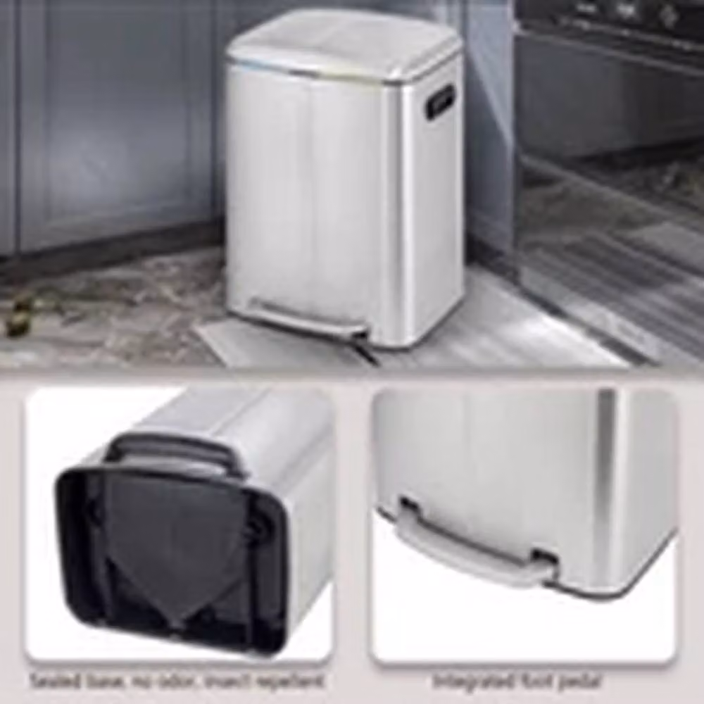 EONLION Double Metal Step Rubbish Bin with Soft Close and Removable Plastic Inner Buckets, 40L, Silver – 4