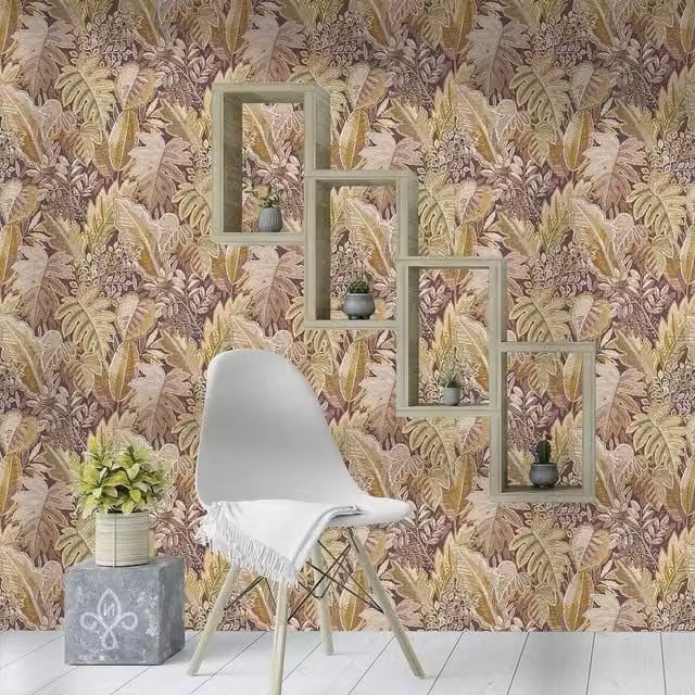 Grandeco Ciara Autumn Leaves Wallpaper in Purple and Blue