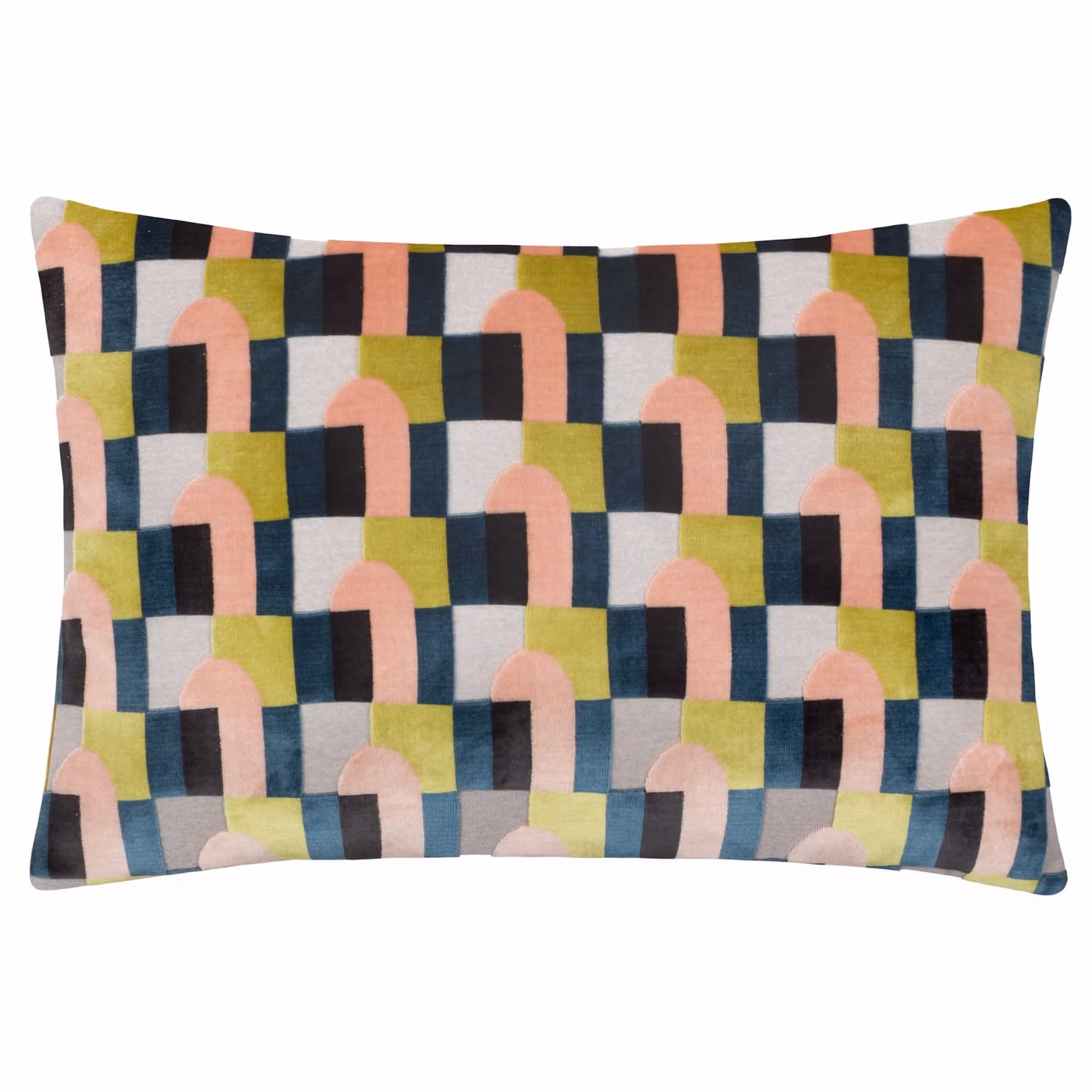 Paoletti Keela Cut Velvet Geometric Polyester Filled Cushion in Pink and Green, W/H: 50 x 35 cm – 3