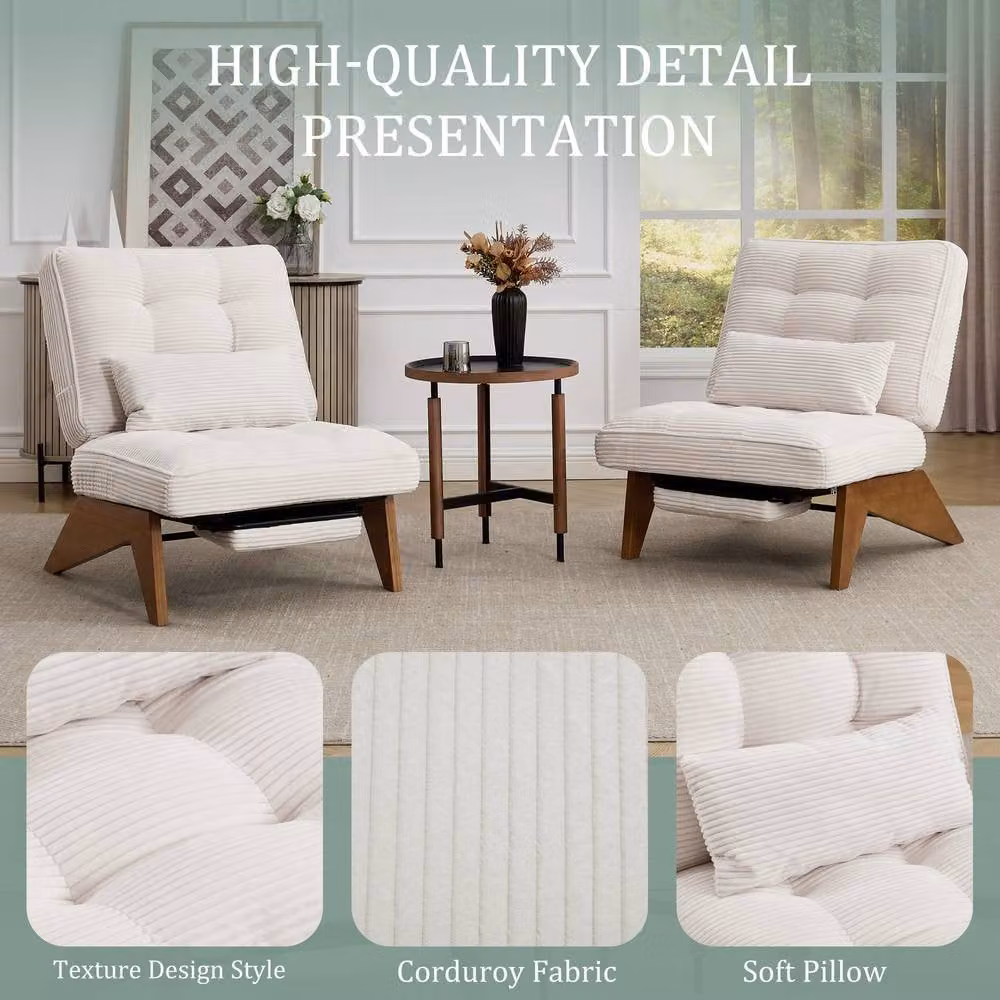 Direct Wicker Adjustable Reclining Chair with Ottoman and Striped Light Beige Upholstery – 3