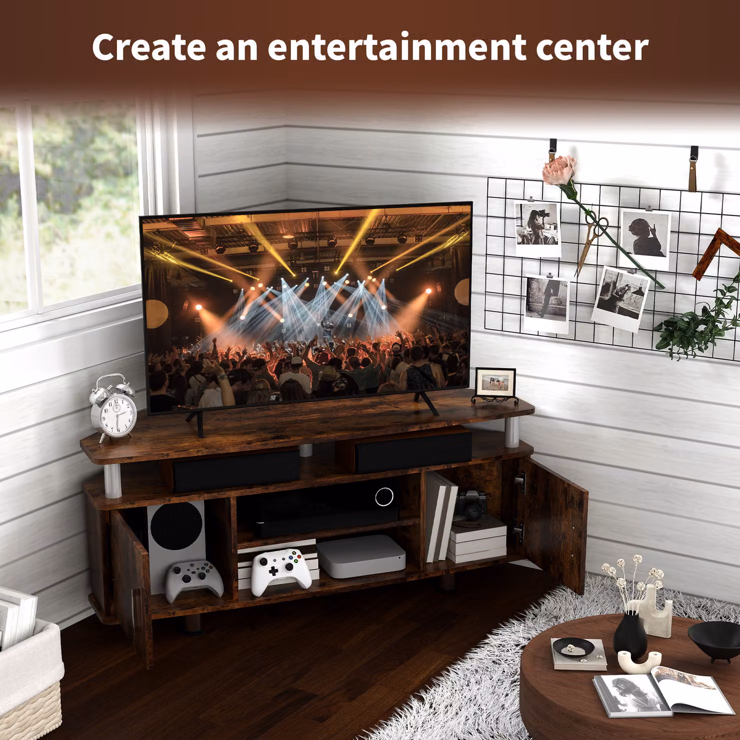 HOMCOM Rustic Brown TV Unit Cabinet for TVs up to 55 Inches with Storage Shelves and Cupboard, W: 120 cm – 7