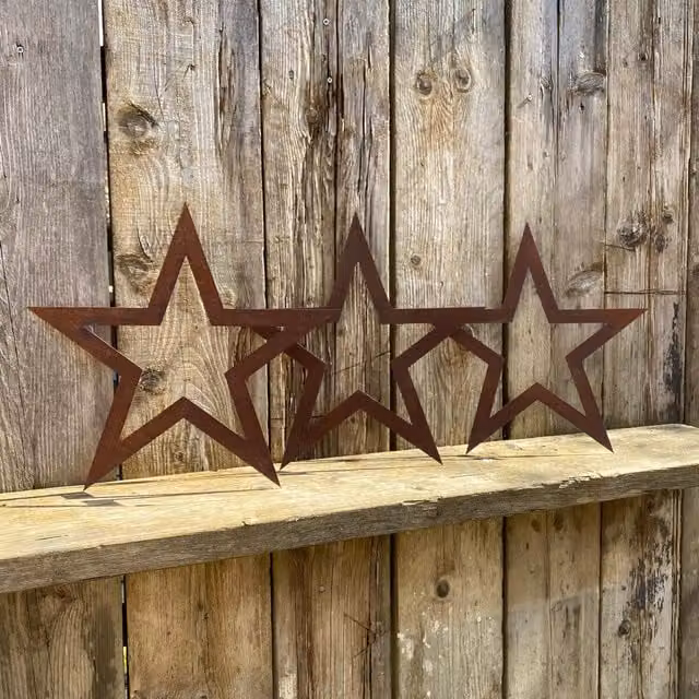 RW Norfolk Set of 3 Rustic Brown Geometric Star Metal Wall Plaques