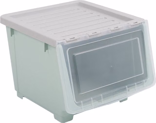 Kidkid Stackable Plastic Storage Box with Lid and Wheels for Childrens Rooms, Green and Transparent